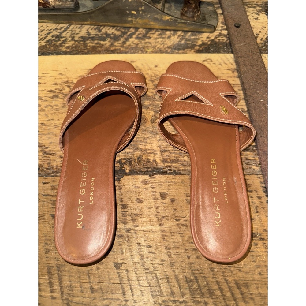 Kurt Geiger London Tan Leather‎ ODINA Sandals KGL Logo Open Toe NEW size 37.5
